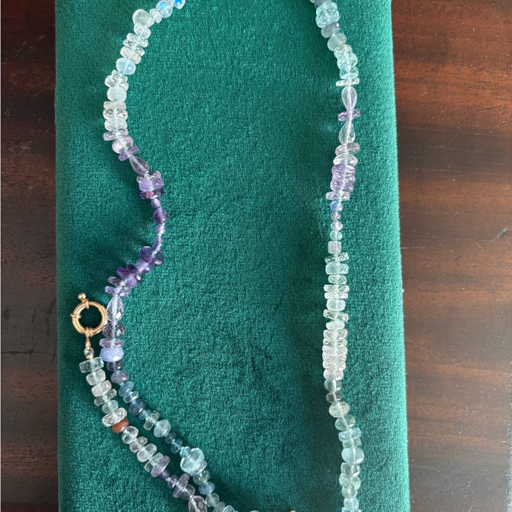 Encirkled Gemstone Soup Hand Knotted Necklace With 14k Gold Connector